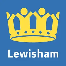 A yellow crown logo above the word 'Lewisham' on a blue background.