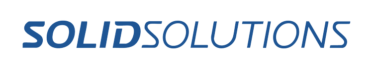 SOLID SOLUTIONS logo in blue with stylized font